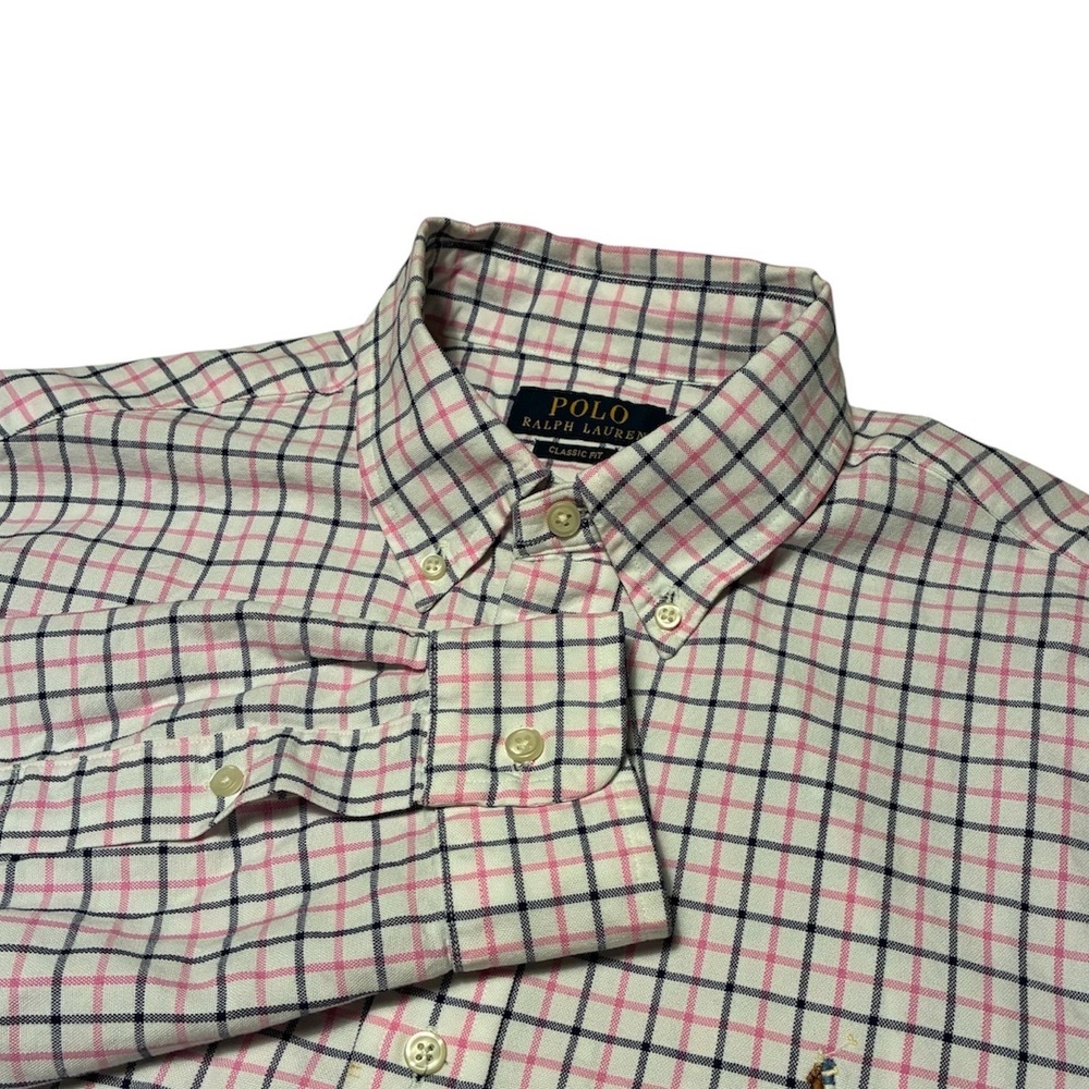 Polo Ralph Lauren Mens Pink Plaid Button Down Classic Fit Flesh Pony Shirt Med